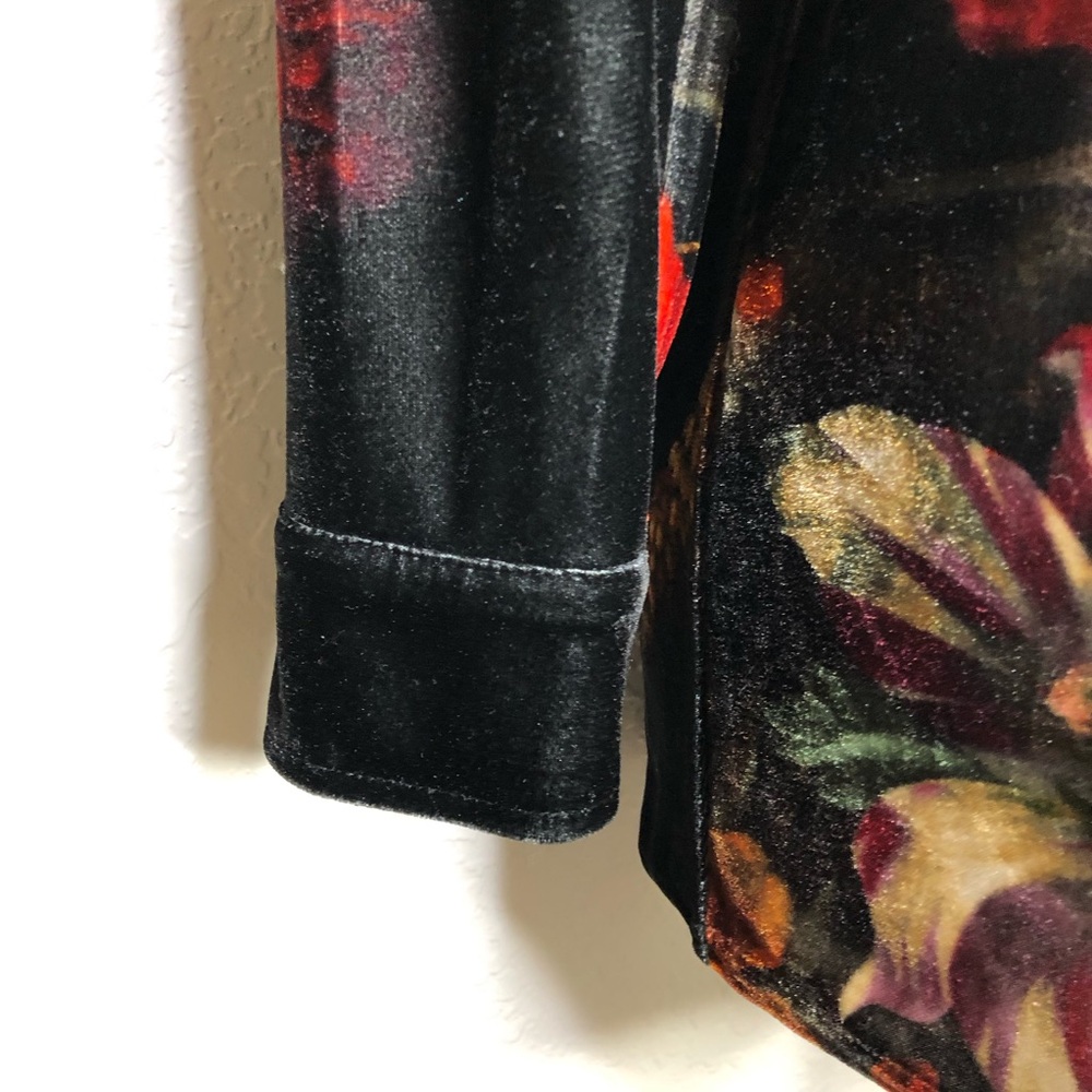 Soft Surroundings black red cream floral velvet velour button down top size PS - Picture 4 of 14